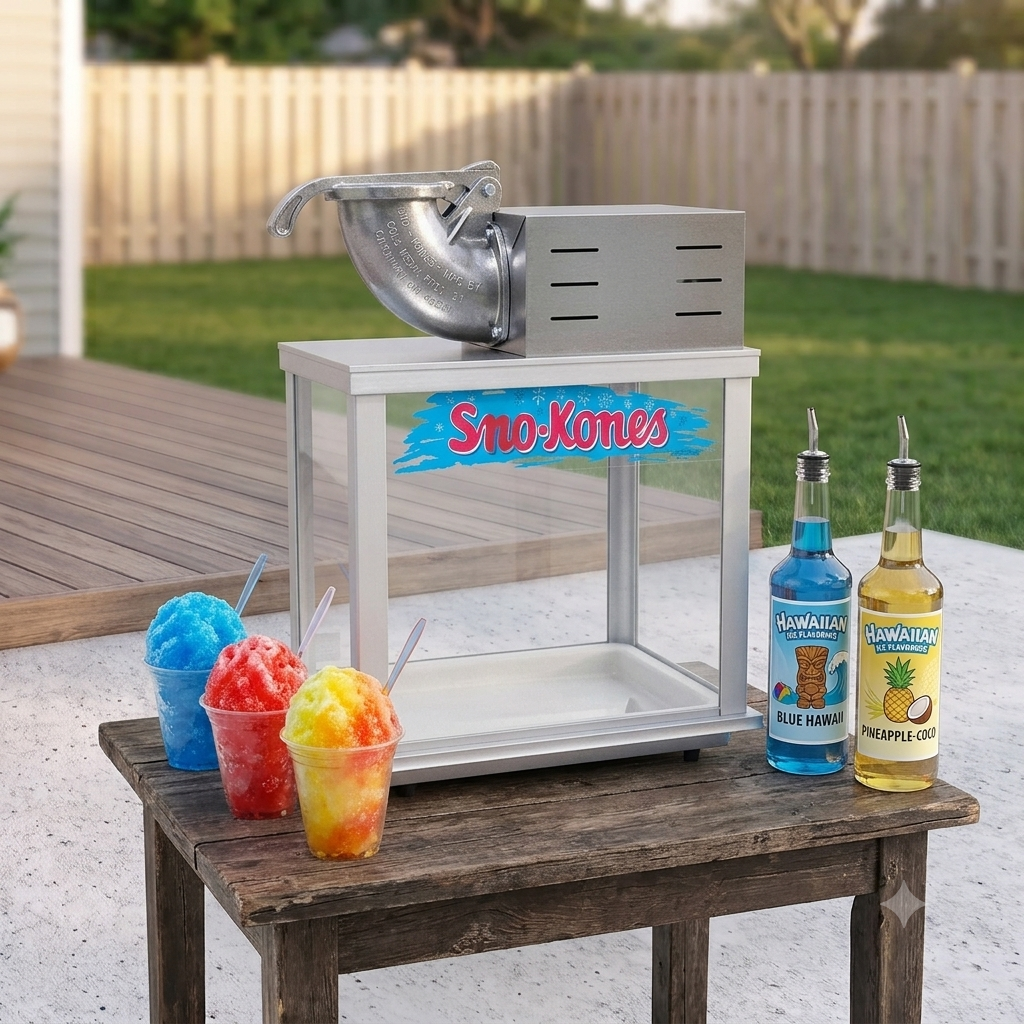Snow Cone Machine + Starter Pack of 3 flavors for up to 24 servings
